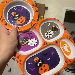 Halloween Themed kids Plate and bowl Orange, Purple, Gray